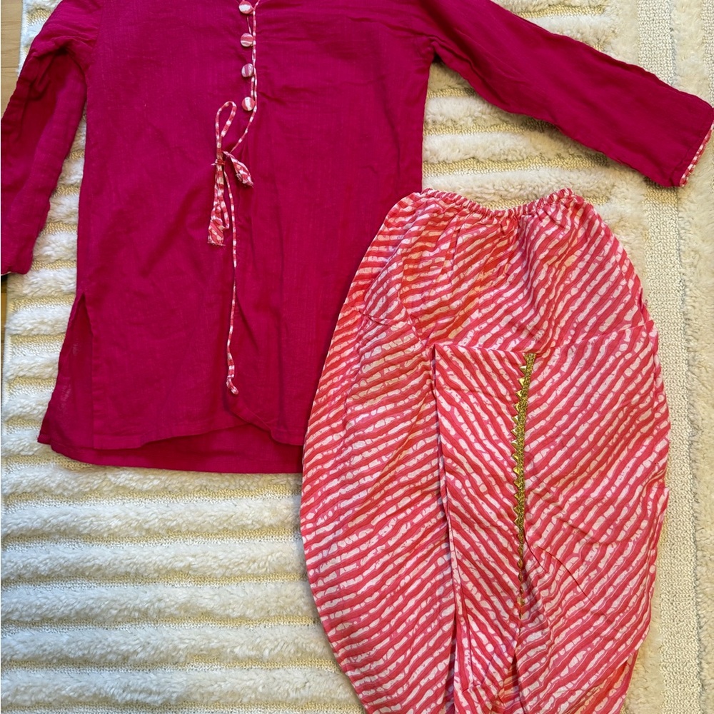 Pink Kurta and Striped Dhoti Set